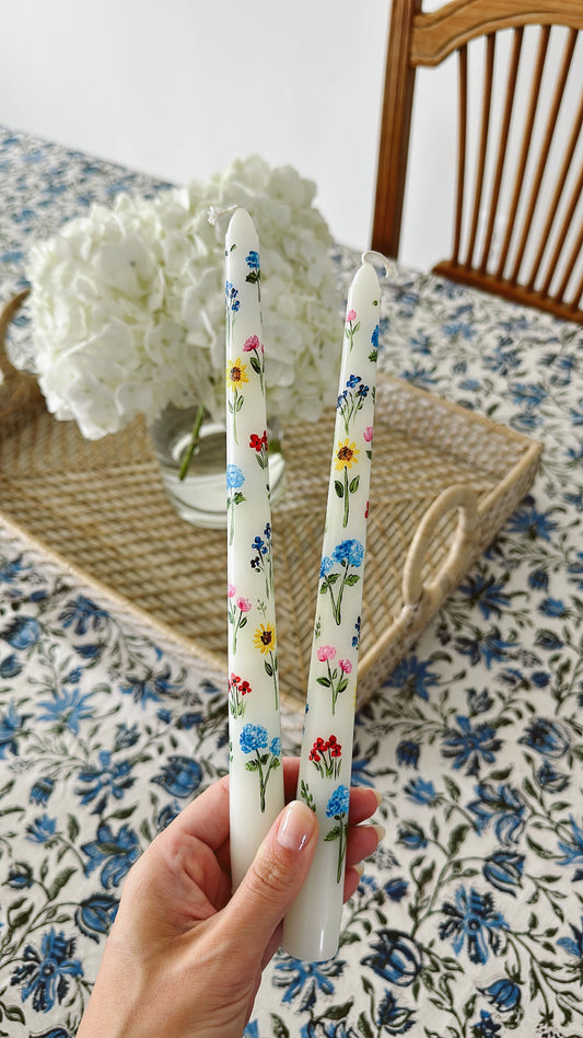 multicolored wildflower hand-painted candlesticks