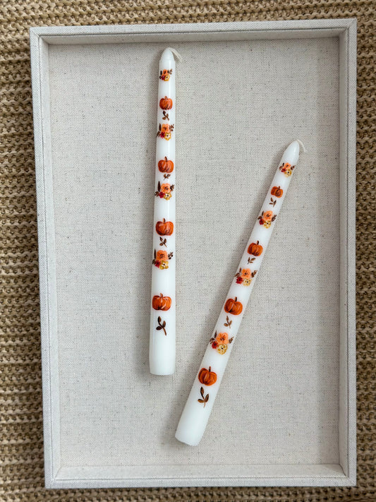 pumpkin print hand-painted candlesticks