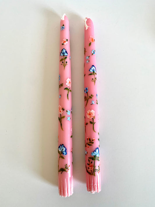 pink wildflower hand-painted candlesticks