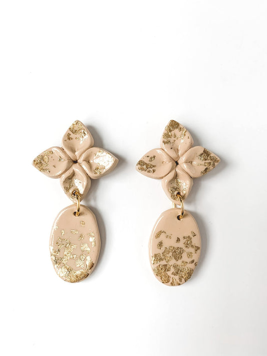 gold foil flower drop earrings