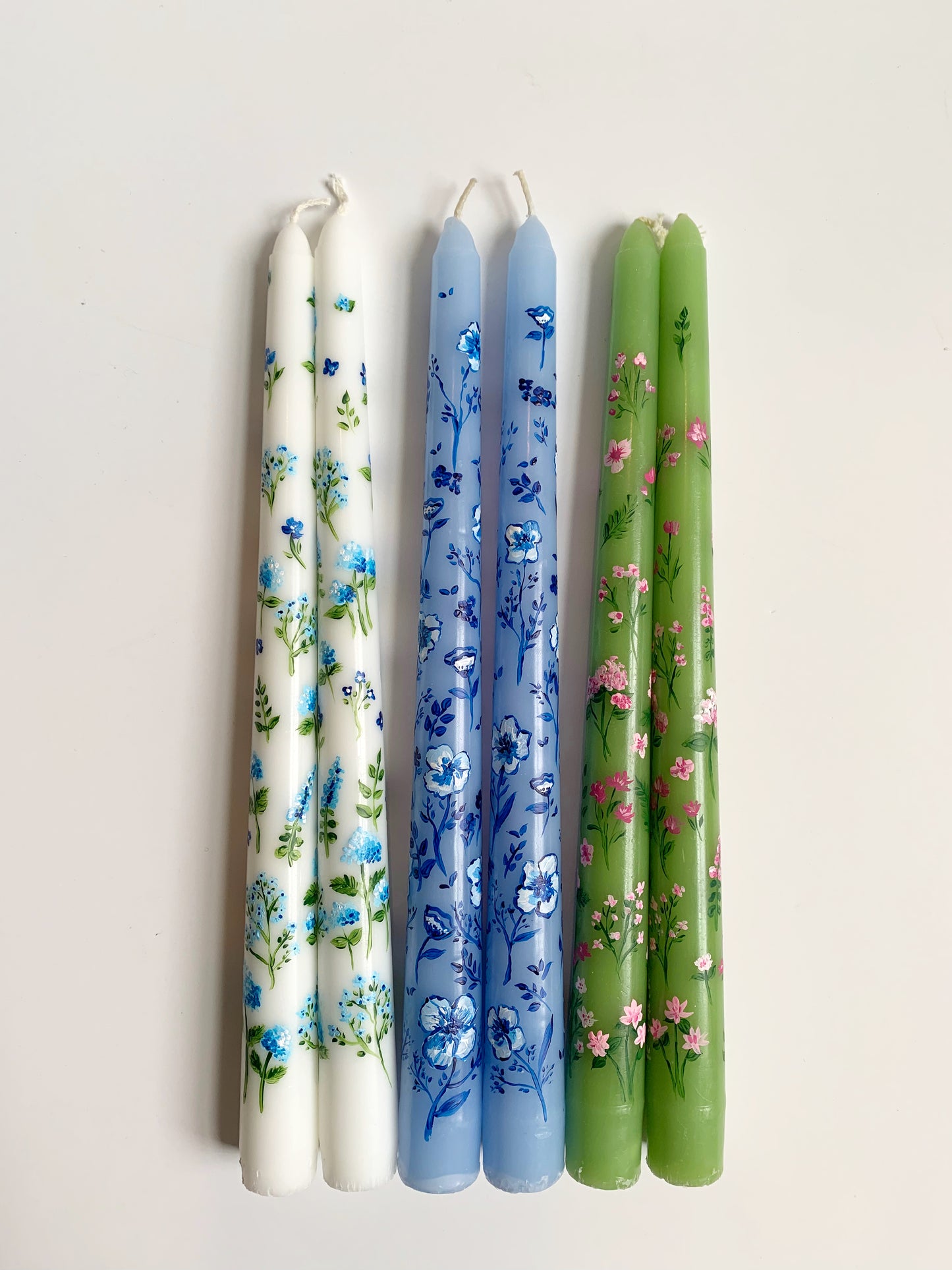 tonal blue floral hand-painted candlesticks
