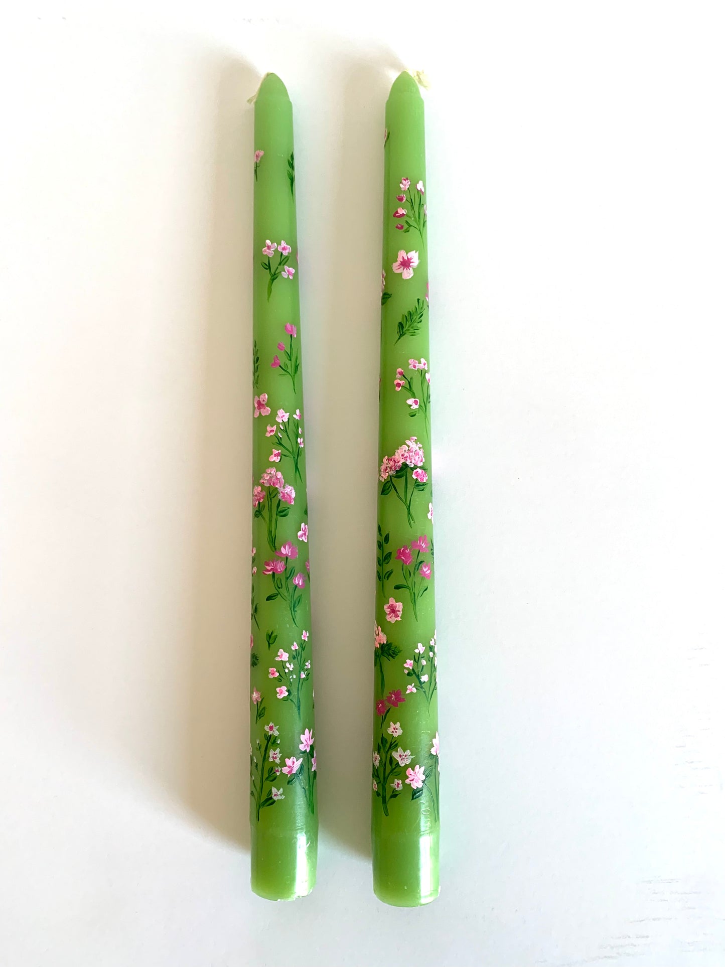 green & pink wildflower hand-painted candlesticks