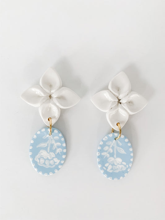 tile print flower drop earrings