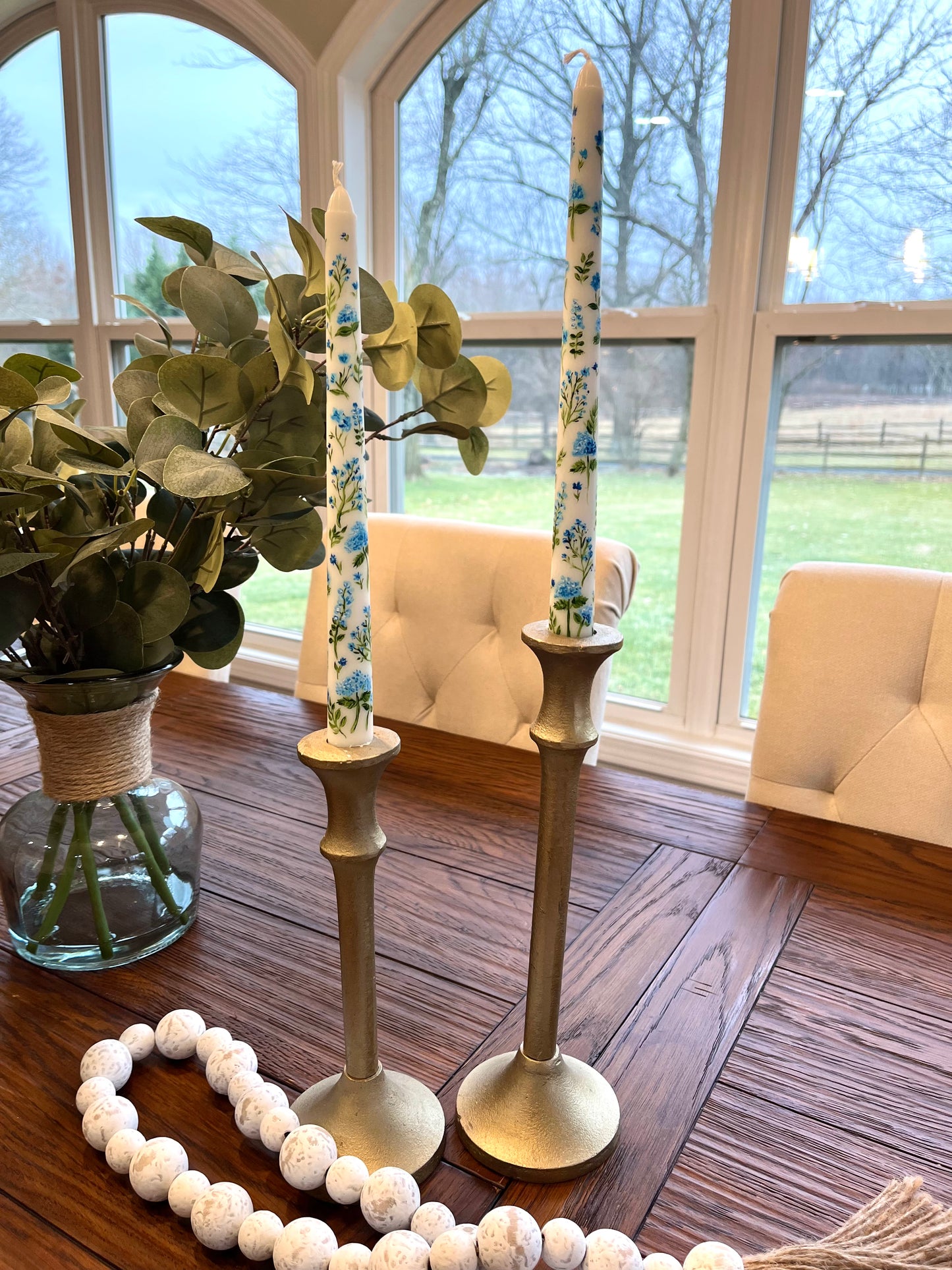 ivory & blue wildflower hand-painted candlesticks