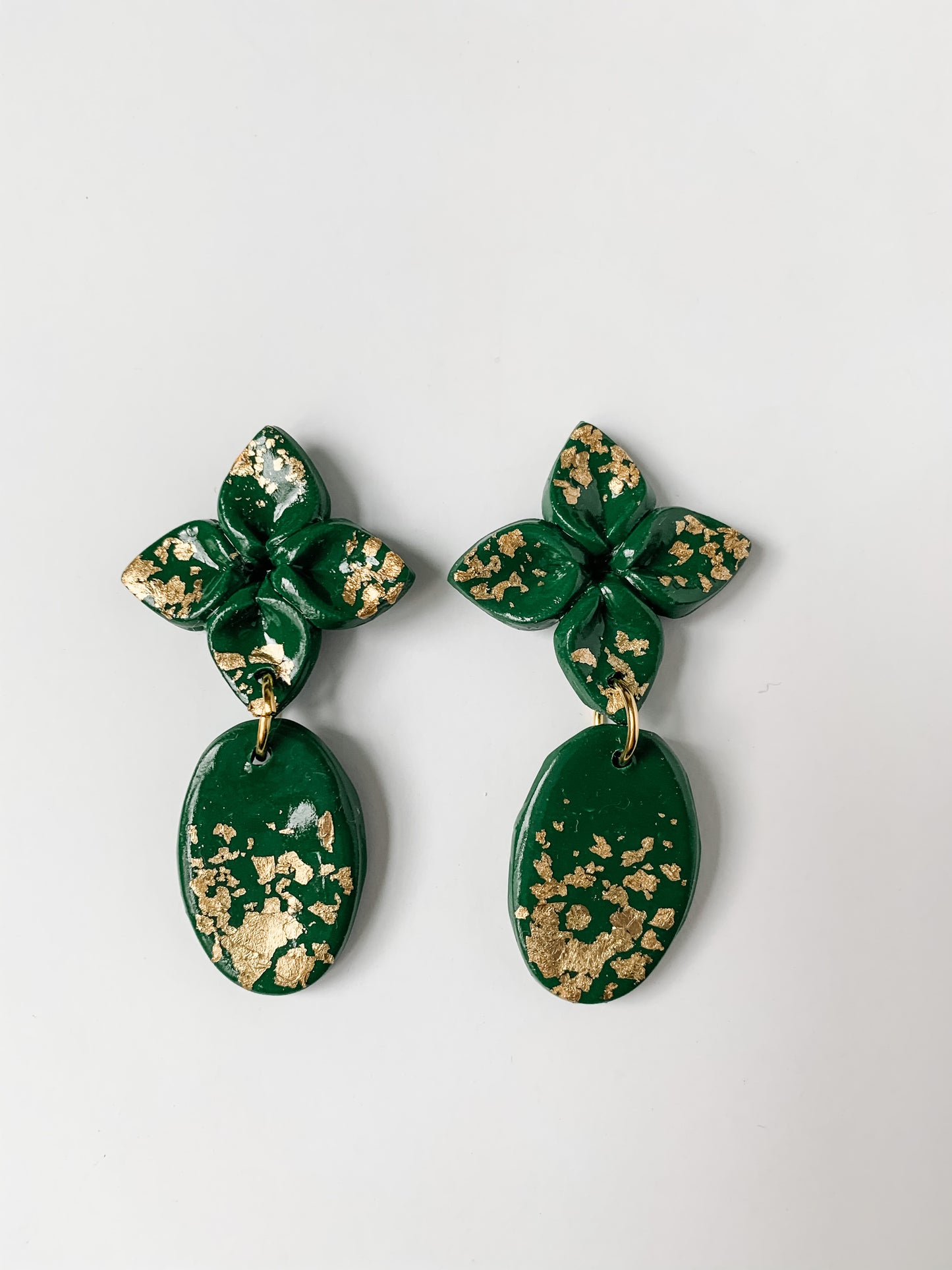 gold foil flower drop earrings
