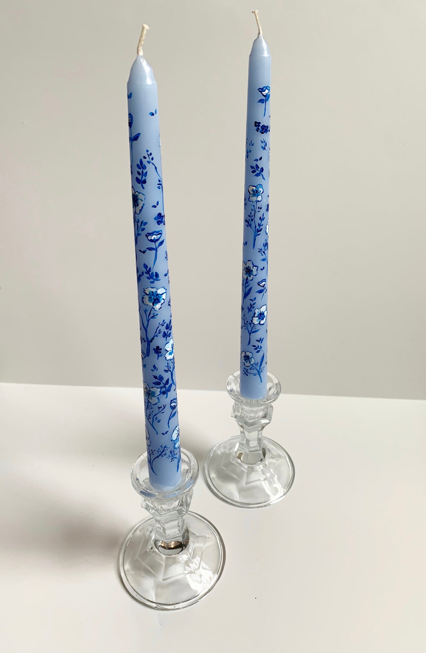 tonal blue floral hand-painted candlesticks